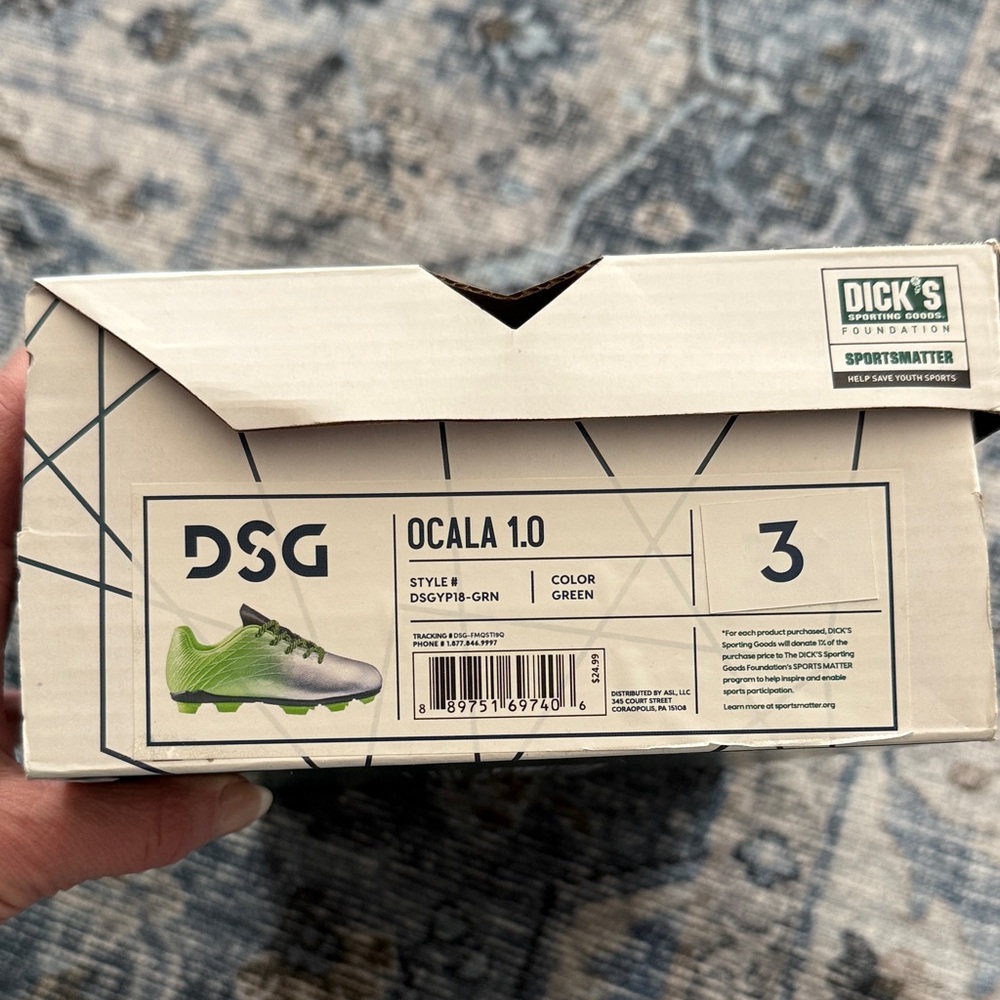 Brand new DSG Ocala 1.0 Green Cleats size 3